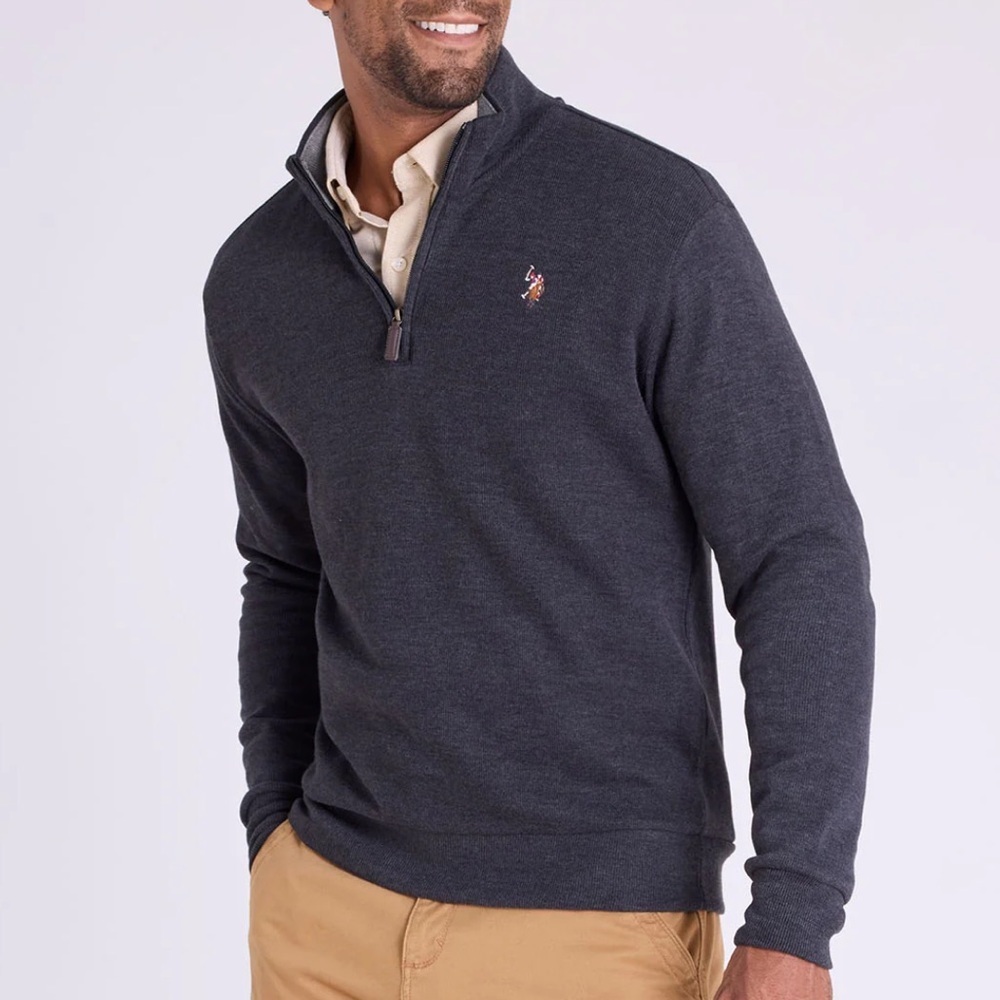 U.S. Polo Assn. Men’s 1/4 Zip Mock Neck Flat Black Sweater Size XXL